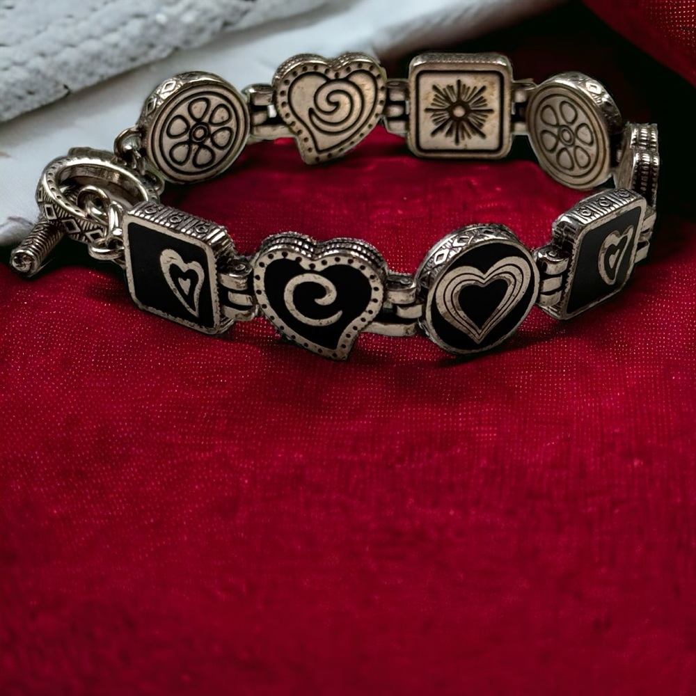 Brighton Heart and C Bracelet Silver Tone Black
